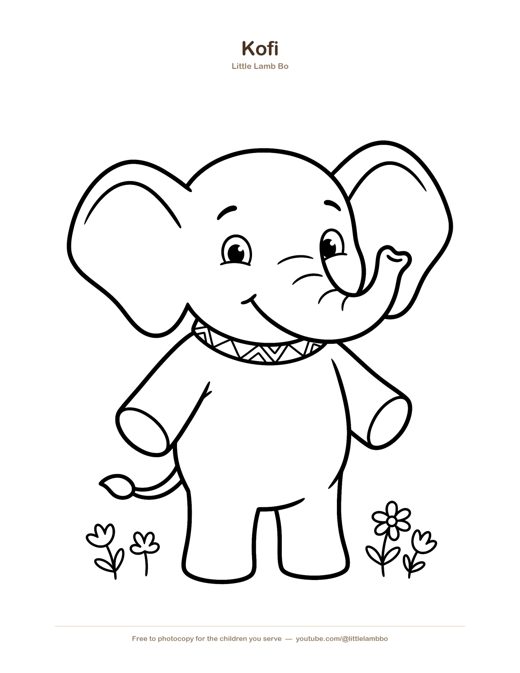 Kofi the Elephant Coloring Page — free printable for toddlers