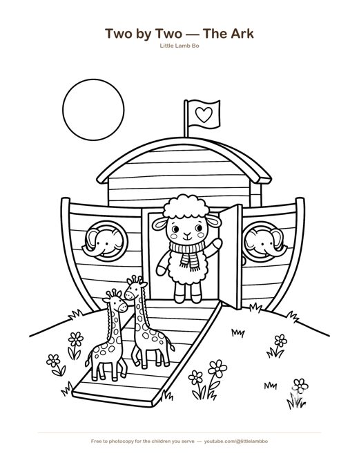 Noah's Ark Coloring Page — Two by Two — free printable for toddlers